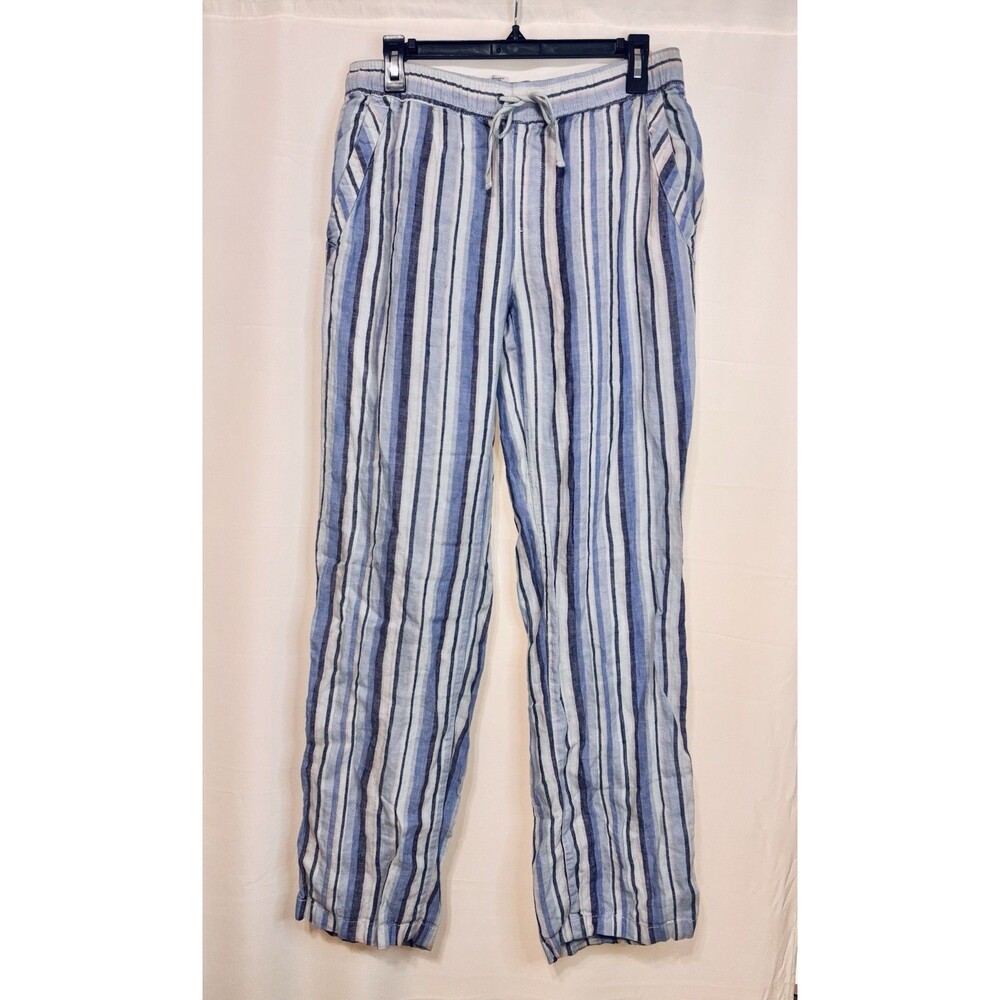 Artisan NY High Waist Women’s 100% Linen Pants Small Stripes Comfy Summer Lounge